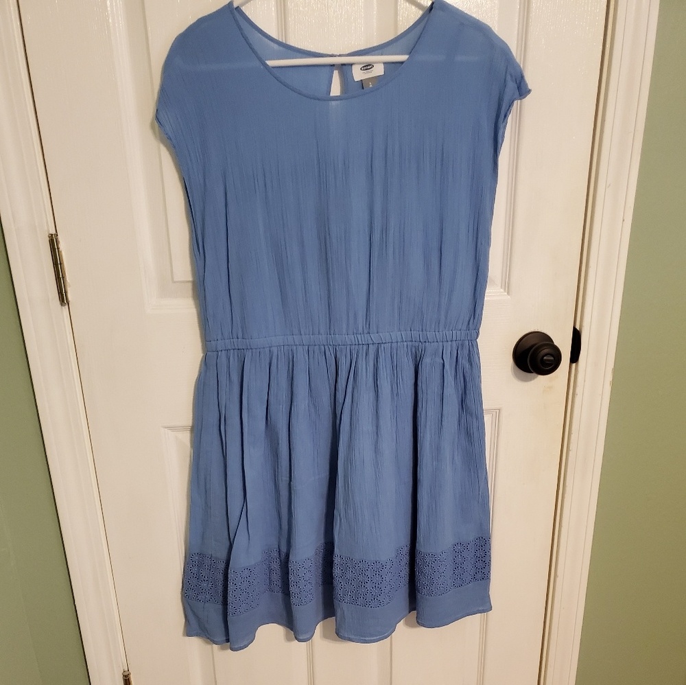 Light blue summer dress with crochet detailing